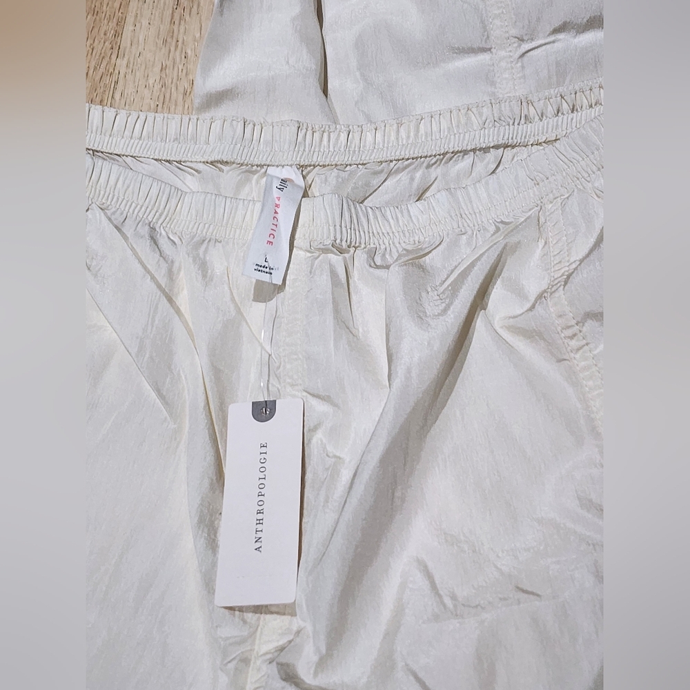 Anthropologie Daily Practice bow line Parachute Style pants Blue/Cream L NWT - Picture 5 of 7